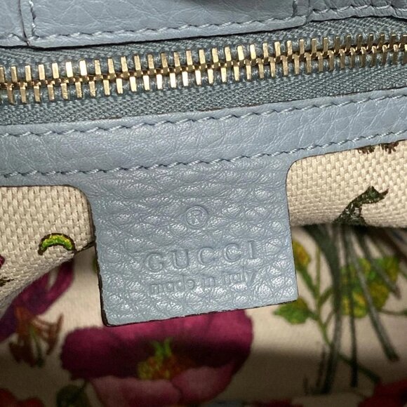 Auth GUCCI Bamboo Shopper 336032 Light Blue Brown Leather Bamboo - Tote Bag - Picture 6 of 16